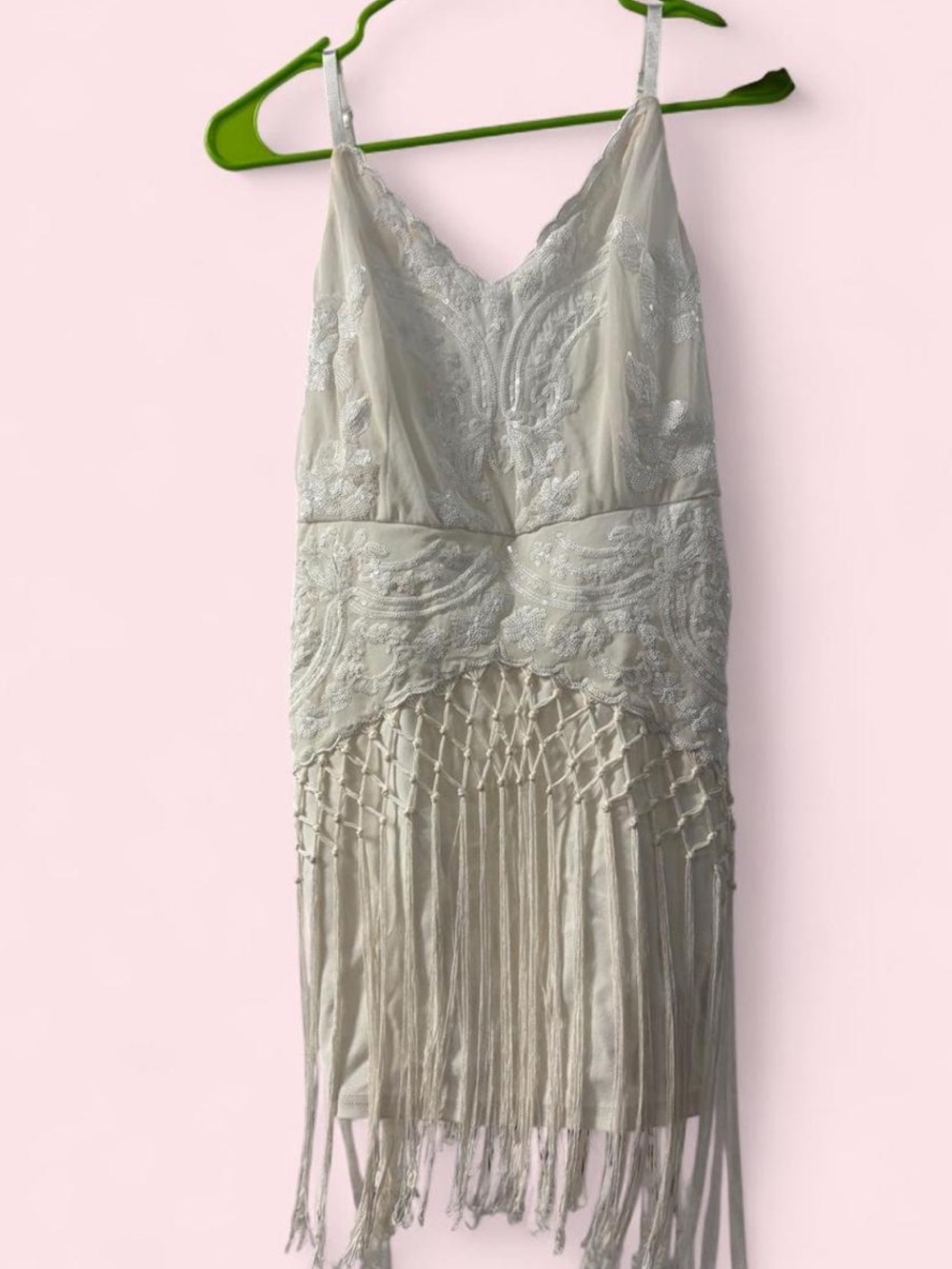 San Joy Ivory Lace Fringe Mini Dress